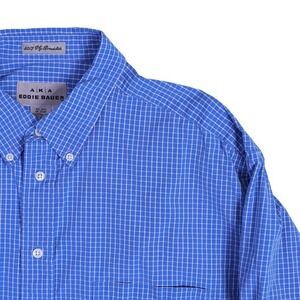 Eddie Bauer Men's L Large Blue Check Button‎ Down Broadcloth Shirt